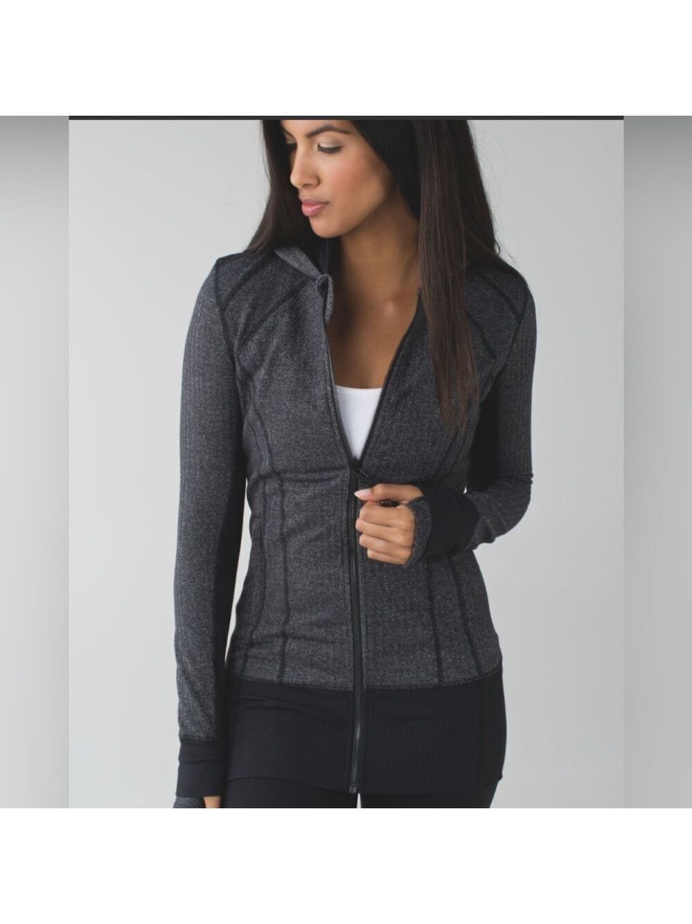 Lululemon Daily Practice Full Zip Hooded Jacket SZ 8 Black Herringbone